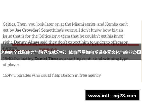 老詹的全球影响力与跨界成就分析:体育巨星如何塑造多元文化与商业帝国