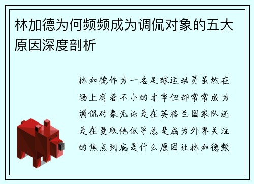 林加德为何频频成为调侃对象的五大原因深度剖析