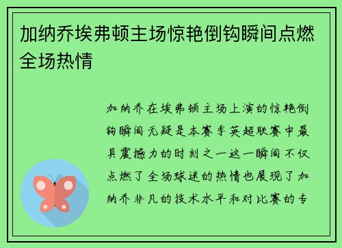 加纳乔埃弗顿主场惊艳倒钩瞬间点燃全场热情